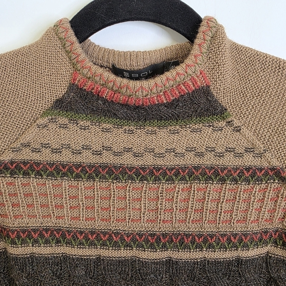SOL Alpaca USA Baby Alpaca stripe knit mock neck pullover - Picture 3 of 8